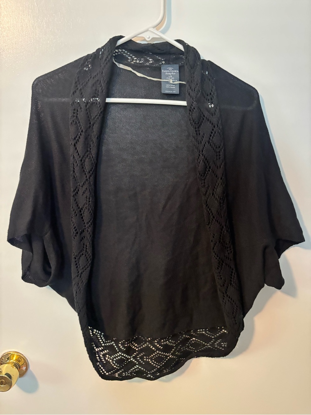 Vintage 90s Butter Mom Faded Glory Black Open-Front Knit Shrug Sweater Large